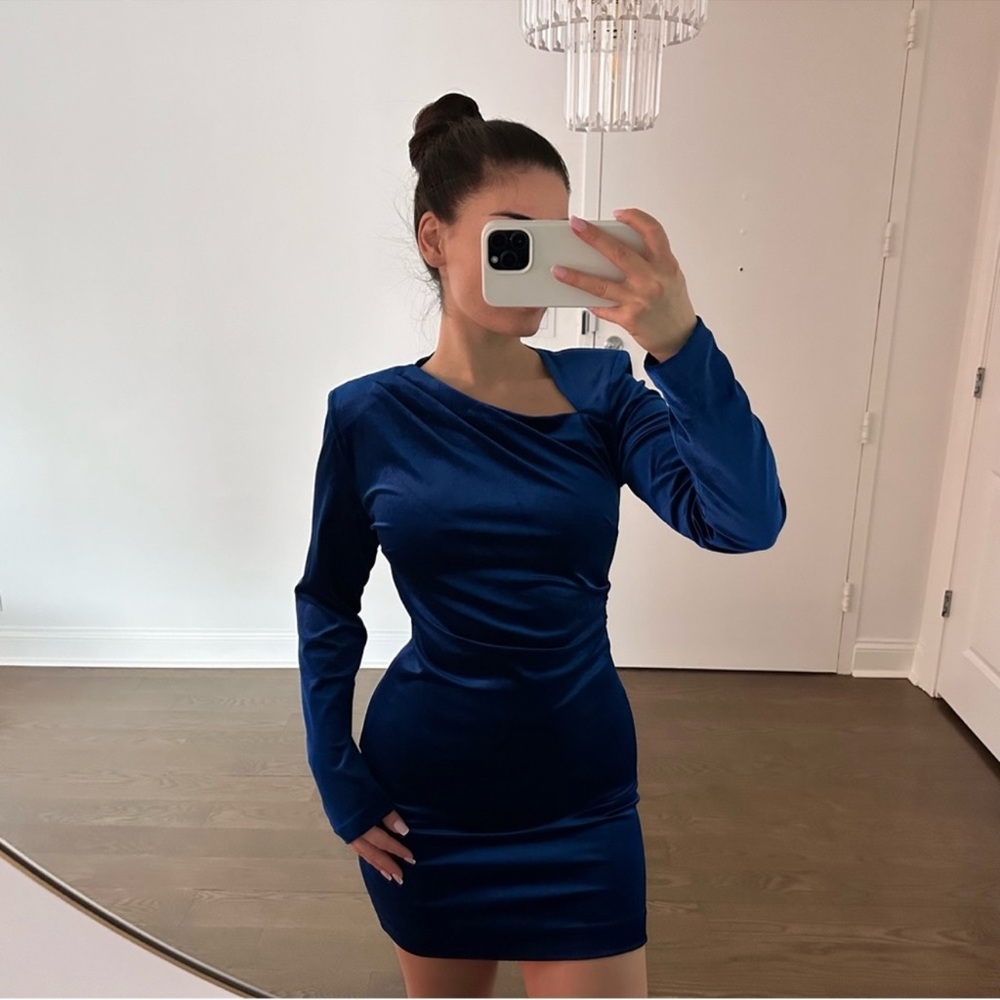 Velvet festive dark blue dress